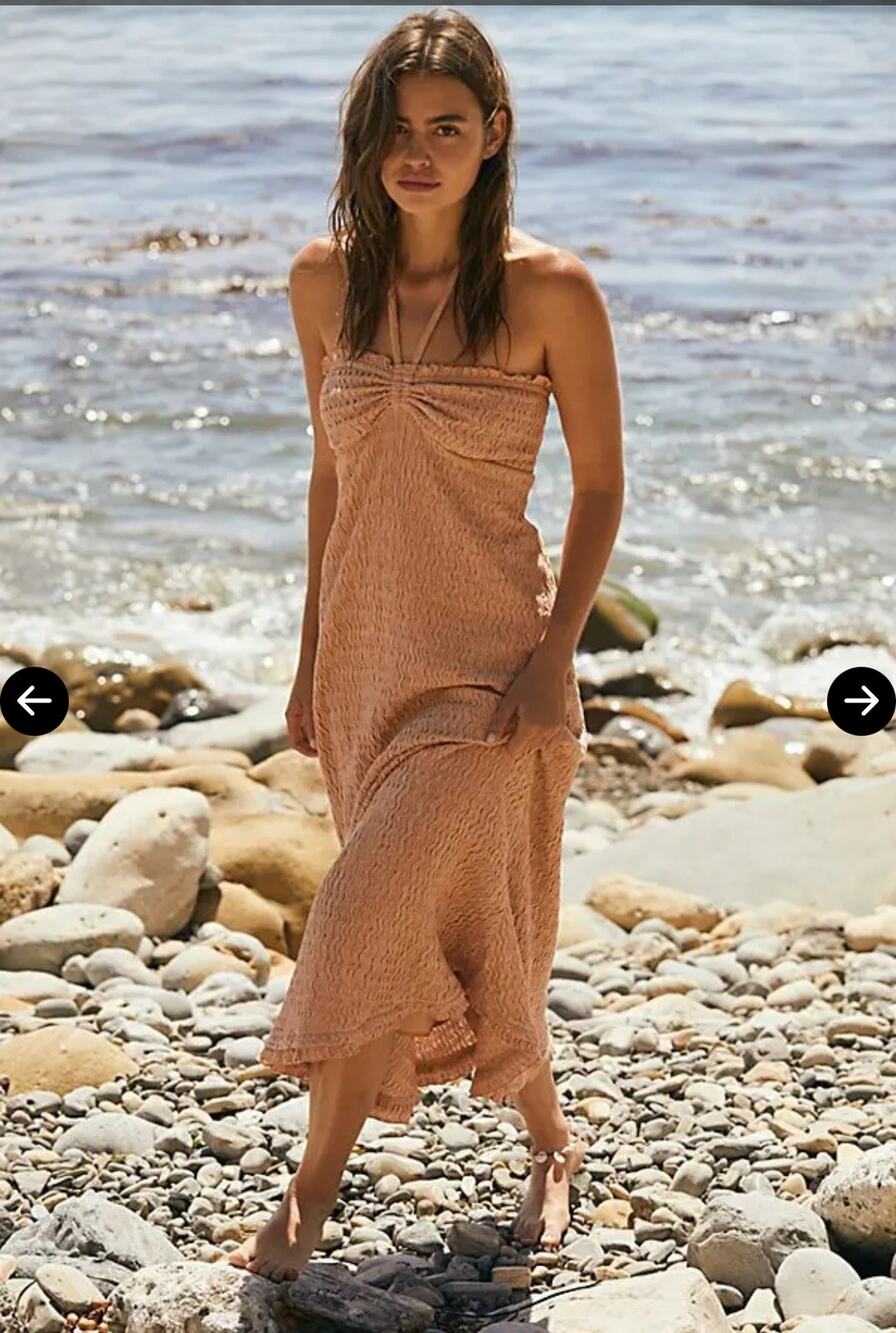 Free People amelia midi dress S Tuscany halter straps Breezy beachy Resortwear